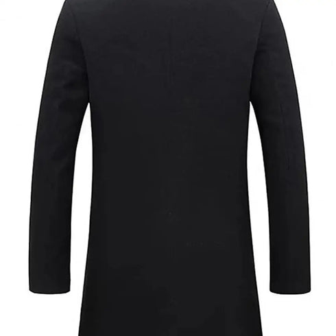 Elegant Men's Woolen Coat with Lapel Pockets - Single Breasted Long Sleeve Jacket Perfect for Autumn and Winter Casual Wear
